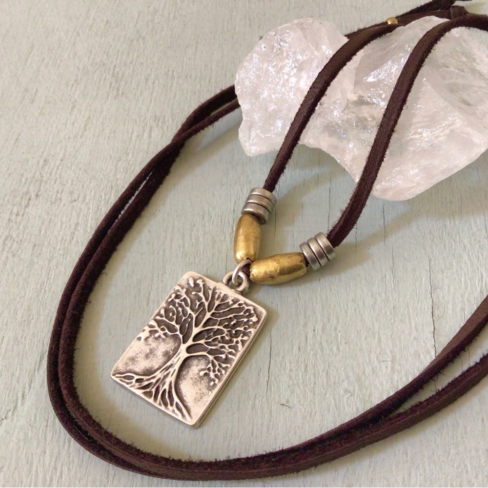 New artisan necklace leather cord silver charm